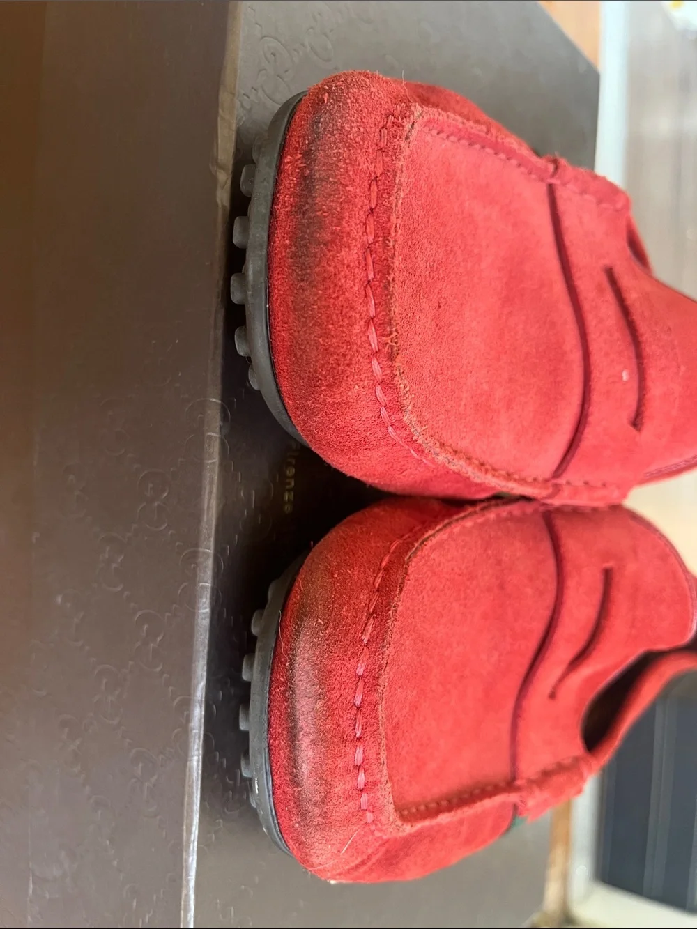 Gucci Red Suede Drivers with Signature Web Stripe